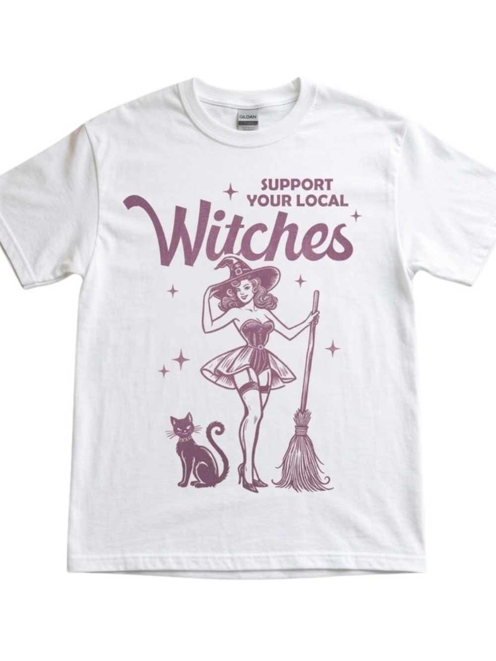 Gildan White "Support Your Local Witches" funny Halloween Graphic Tee